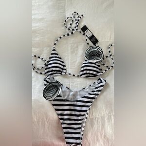 Amiri stripe rosette flower 2piece bikini- Small
